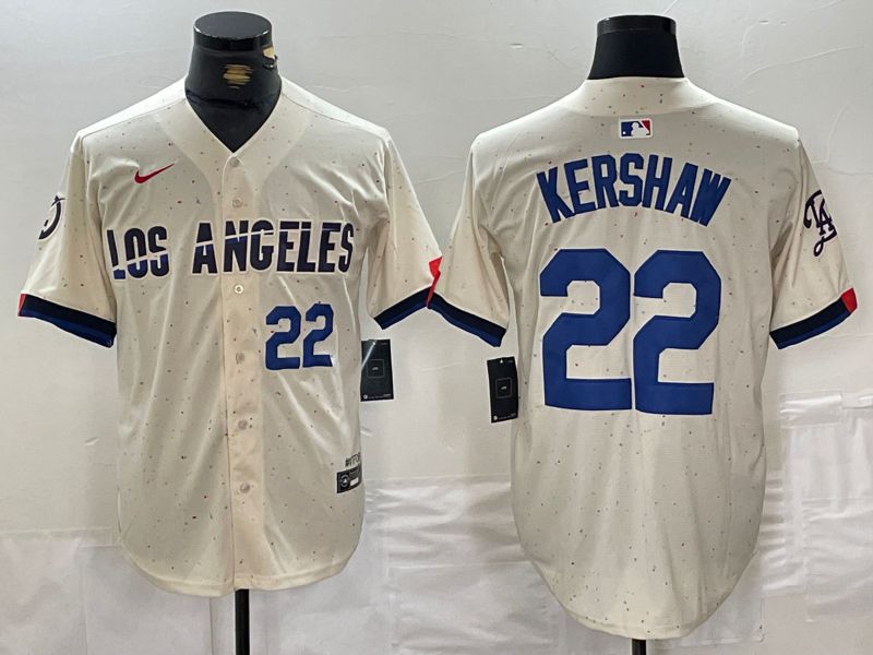 Men Los Angeles Dodgers 22 Kershaw Cream Fashion Nike Game MLB Jersey style 3